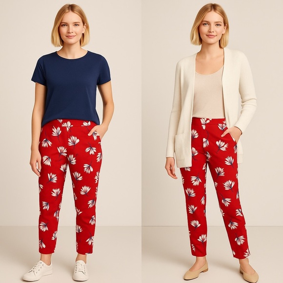 Express Pants - Express Red Floral Ankle Pants ♥️🤍